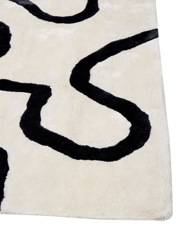 Gulvtæppe Hvid Sort Viskose 160 x 230 cm Løs Tæppe under Sofabord Moderne Fladvævet Viskosetæppe til Soveværelse
