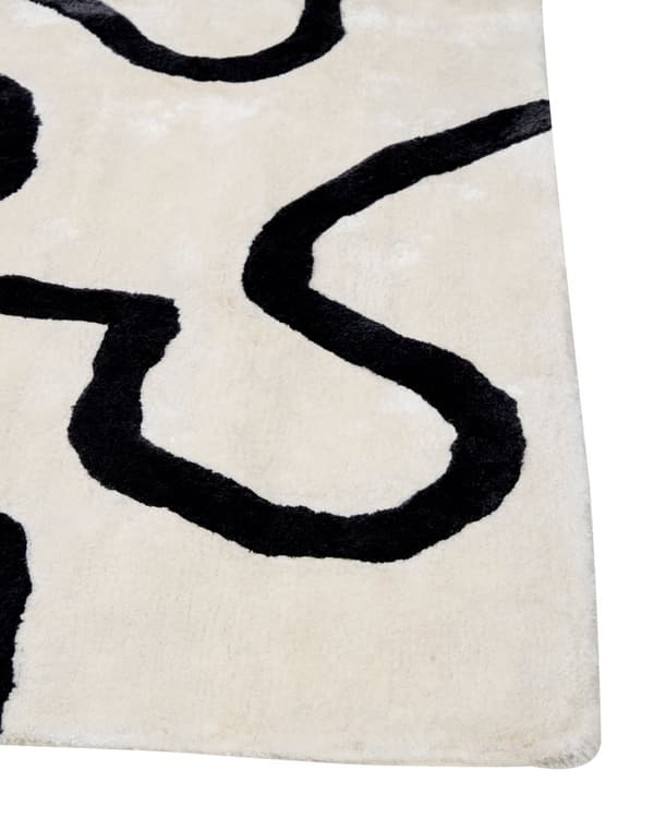 Gulvtæppe Hvid Sort Viskose 160 x 230 cm Løs Tæppe under Sofabord Moderne Fladvævet Viskosetæppe til Soveværelse