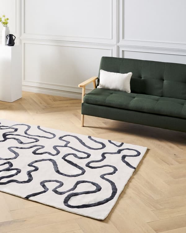 Gulvtæppe Hvid Sort Viskose 160 x 230 cm Løs Tæppe under Sofabord Moderne Fladvævet Viskosetæppe til Soveværelse
