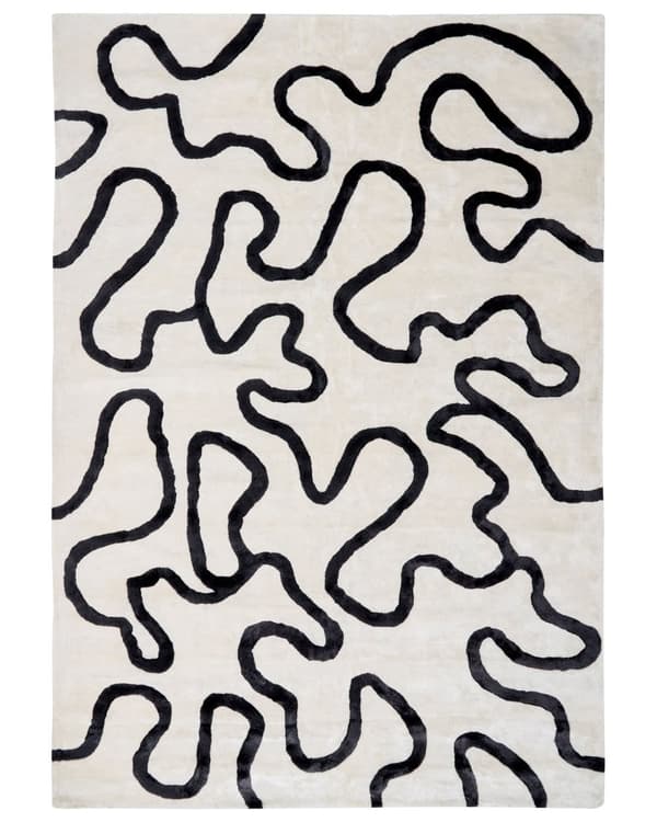 Gulvtæppe Hvid Sort Viskose 160 x 230 cm Løs Tæppe under Sofabord Moderne Fladvævet Viskosetæppe til Soveværelse