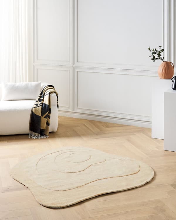 Teppe Beige Viskose Ull 160 x 160 cm Håndtuftet med lav luv Stue Bomullsbakside Moderne