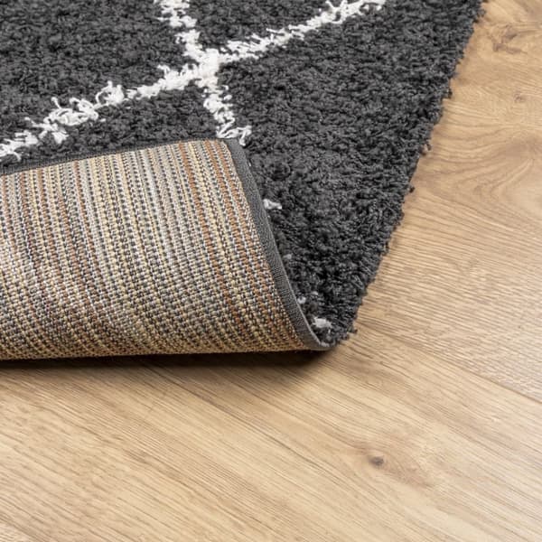 vidaXL Tykt teppe PAMPLONA høy luv moderne svart og kremhvit 80x250 cm