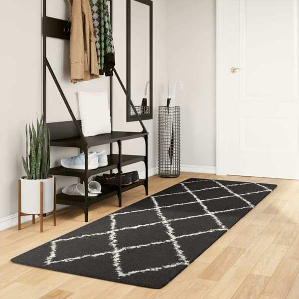 vidaXL Tykt teppe PAMPLONA høy luv moderne svart og kremhvit 80x250 cm