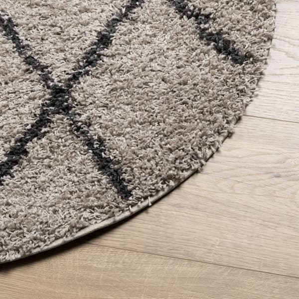 vidaXL shaggy gulvtæppe PAMPLONA Ø 80 cm høj luv beige og antracitgrå