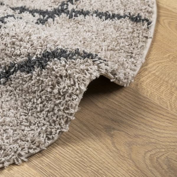 vidaXL Tykt teppe PAMPLONA høy luv moderne beige antrasitt Ø80 cm
