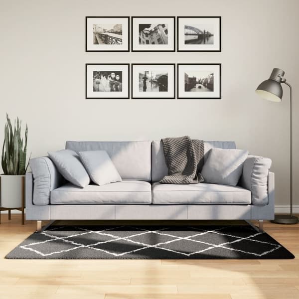 vidaXL Pörrömatto PAMPLONA korkeanukka moderni musta/kerma 80x150 cm