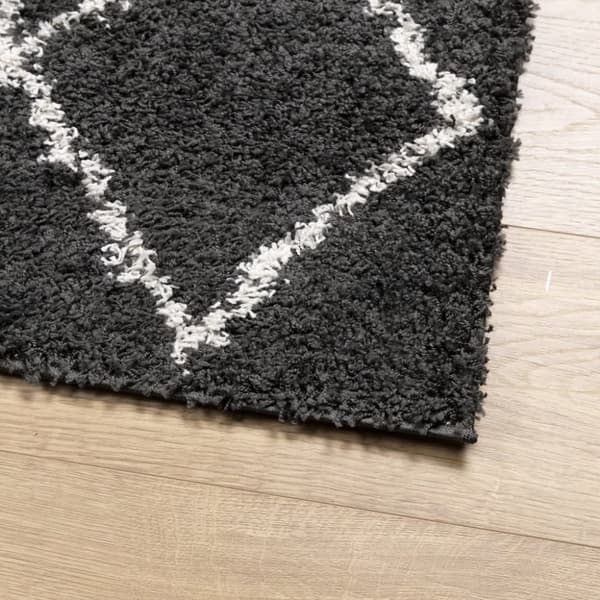 vidaXL Tykt teppe PAMPLONA høy luv moderne svart og kremhvit 80x200 cm