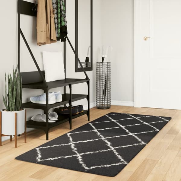 vidaXL Tykt teppe PAMPLONA høy luv moderne svart og kremhvit 80x200 cm