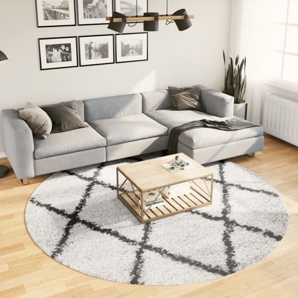 vidaXL Tykt teppe PAMPLONA høy luv moderne krem og svart Ø240 cm