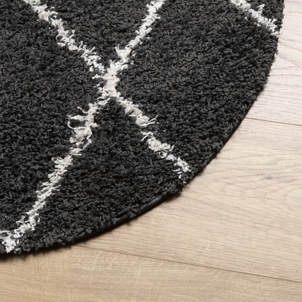 vidaXL Tykt teppe PAMPLONA høy luv moderne svart og kremhvit Ø80 cm