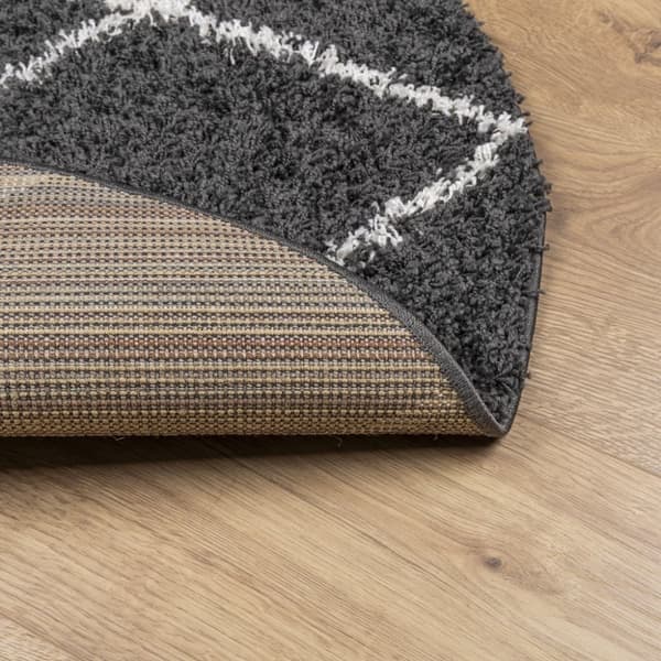 vidaXL Tykt teppe PAMPLONA høy luv moderne svart og kremhvit Ø80 cm
