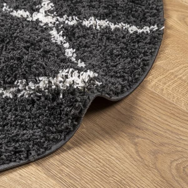 vidaXL Tykt teppe PAMPLONA høy luv moderne svart og kremhvit Ø80 cm