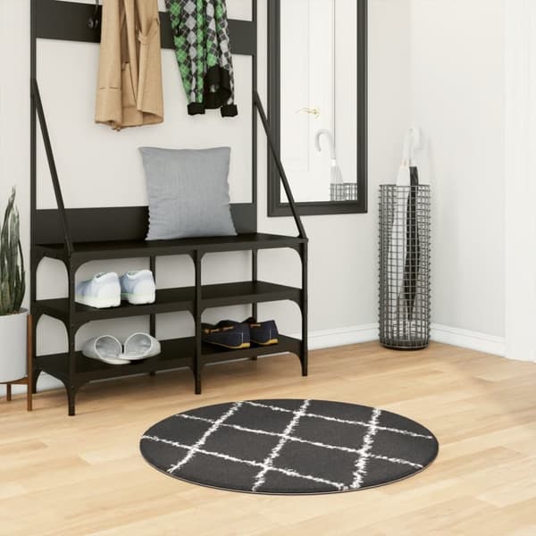 vidaXL Tykt teppe PAMPLONA høy luv moderne svart og kremhvit Ø80 cm