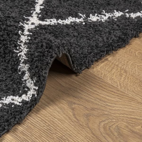vidaXL shaggy gulvtæppe PAMPLONA 60x110 cm høj luv sort cremefarvet