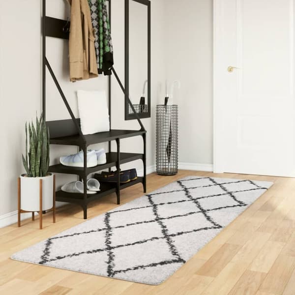 vidaXL Tykt teppe PAMPLONA høy luv moderne krem og svart 80x250 cm