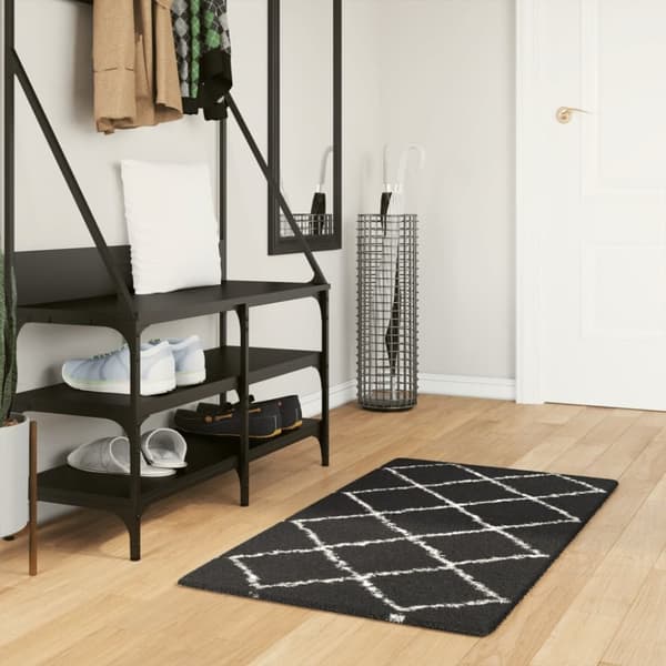 vidaXL Tykt teppe PAMPLONA høy luv moderne svart og kremhvit 60x110 cm