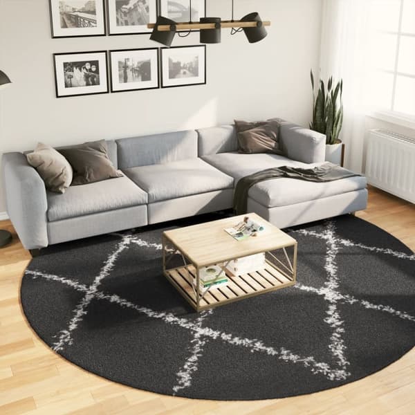 vidaXL Tykt teppe PAMPLONA høy luv moderne svart og kremhvit Ø280 cm
