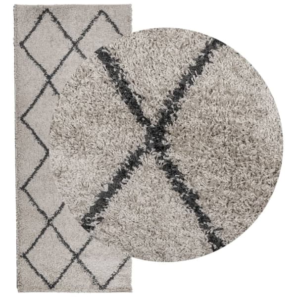 vidaXL Tykt teppe PAMPLONA høy luv moderne beige antrasitt 80x200 cm