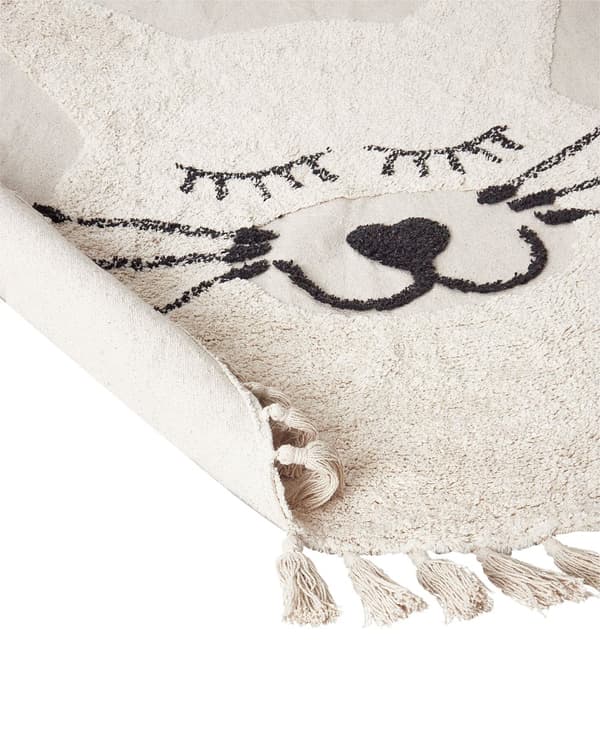 Matta Beige Bomull ø 120 cm Rund Dekorativ Katt Mönster Tofsar Boho Stil Vardagsrum Barn Barnrum
