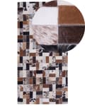 Miniatyrbillede 1 af 6: Tæppe Brun og Beige Læder 80 x 150 cm Geometrisk Mønster Patchwork Håndlavet Moderne Stil