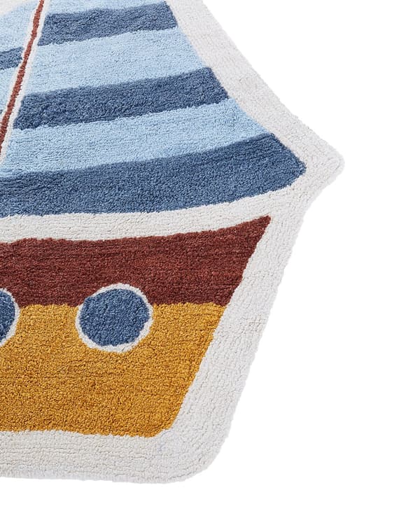 Matto beige puuvilla ø 120 cm pyöreä kissa kuvio hapsut lastenhuone boho tyyli