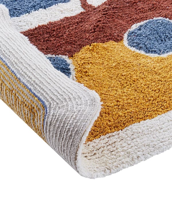 Matto beige puuvilla ø 120 cm pyöreä kissa kuvio hapsut lastenhuone boho tyyli