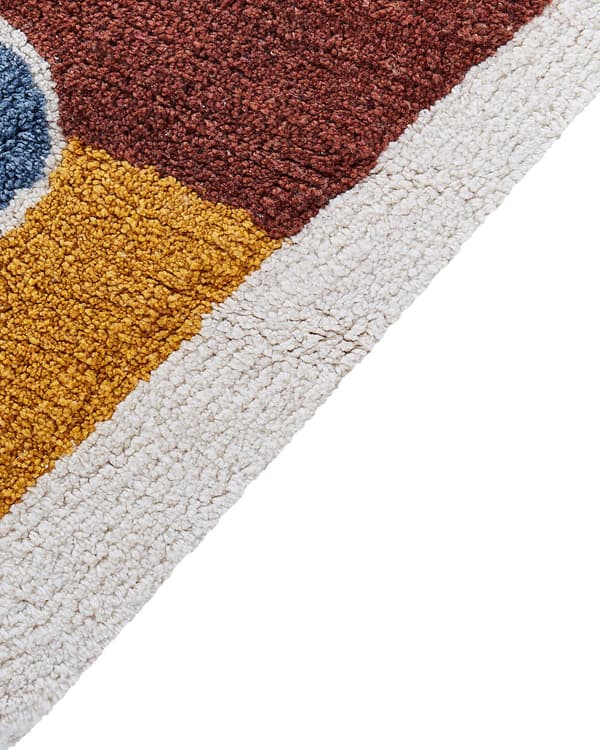 Matto beige puuvilla ø 120 cm pyöreä kissa kuvio hapsut lastenhuone boho tyyli