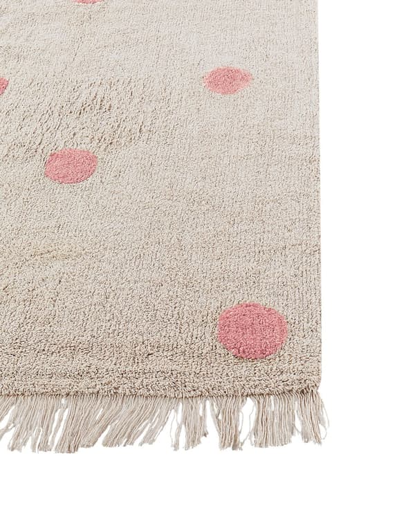 Matto beige/vaaleanpunainen 140 x 200 cm puuvilla pilkkukuvio lastenhuone lyhyt nukka
