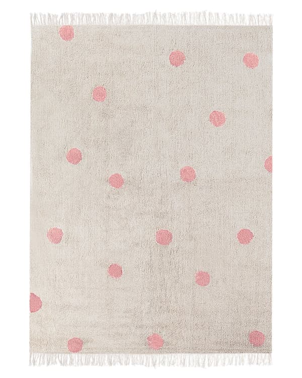 Matto beige/vaaleanpunainen 140 x 200 cm puuvilla pilkkukuvio lastenhuone lyhyt nukka