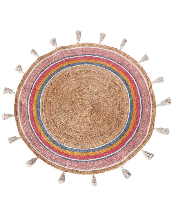 Matto monivärinen 120 cm juutti puuvilla pyöreä käsinkudottu tupsut lattialämmitykselle boho