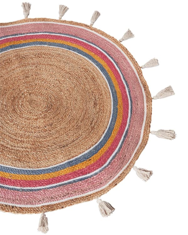 Matto monivärinen 120 cm juutti puuvilla pyöreä käsinkudottu tupsut lattialämmitykselle boho