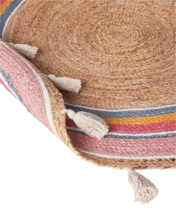 Matto monivärinen 120 cm juutti puuvilla pyöreä käsinkudottu tupsut lattialämmitykselle boho