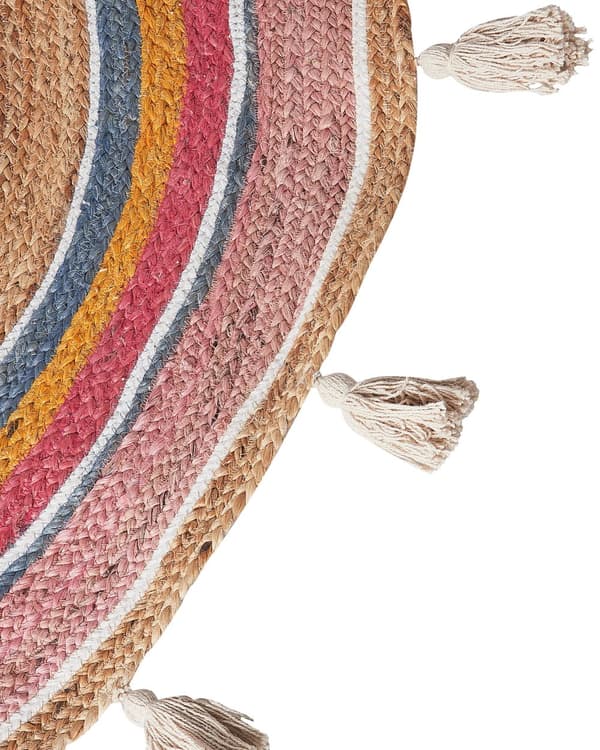 Matto monivärinen 120 cm juutti puuvilla pyöreä käsinkudottu tupsut lattialämmitykselle boho