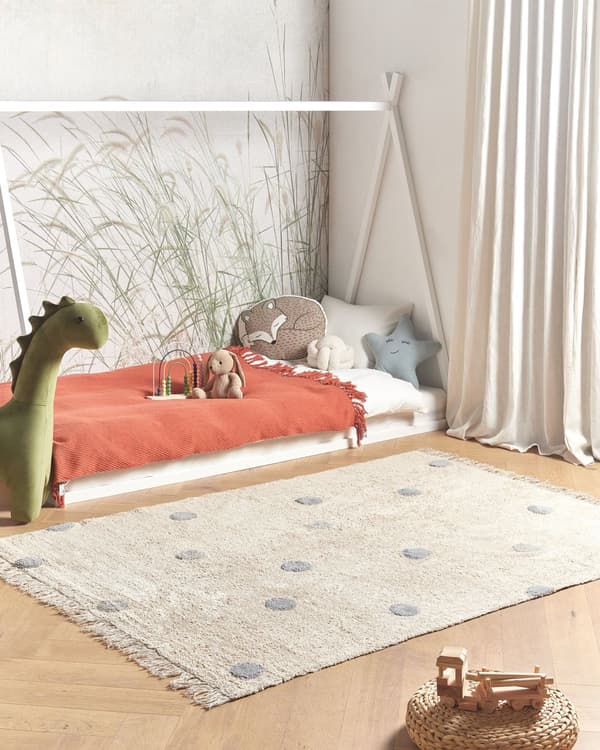 Matto beige/harmaa 140 x 200 cm puuvilla pilkkukuvio lastenhuone lyhyt nukka