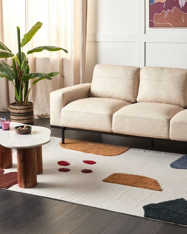 Matto monivärinen puuvilla 140 x 200 cm abstrakti kuvio hapsut lyhytnukkainen suorakulmio moderni tyyli