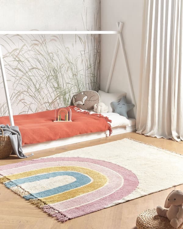 Matto beige/monivärinen 140 x 200 cm puuvilla sateenkari lastenhuone lyhyt nukka