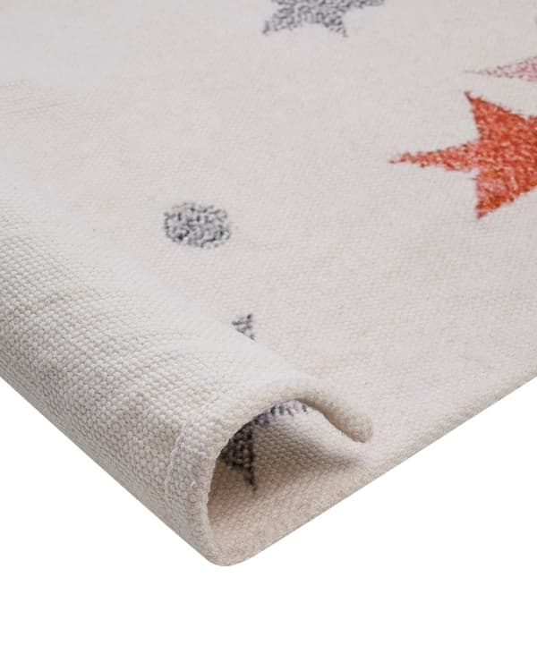 Gulvteppe Hvit Bomull 140 x 200 cm Teppe med Lav Luv for Lekerom for Barn
