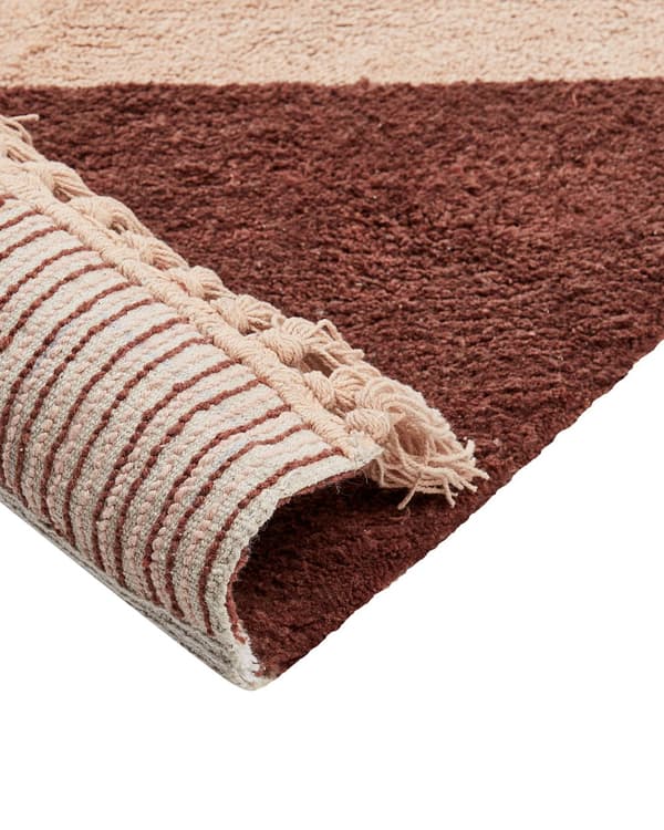 Gulvteppe Beige Brun Bomull 140 x 200 cm Stripete mønster Frynser Bohemsk stil Tekstiler Dekor Stue