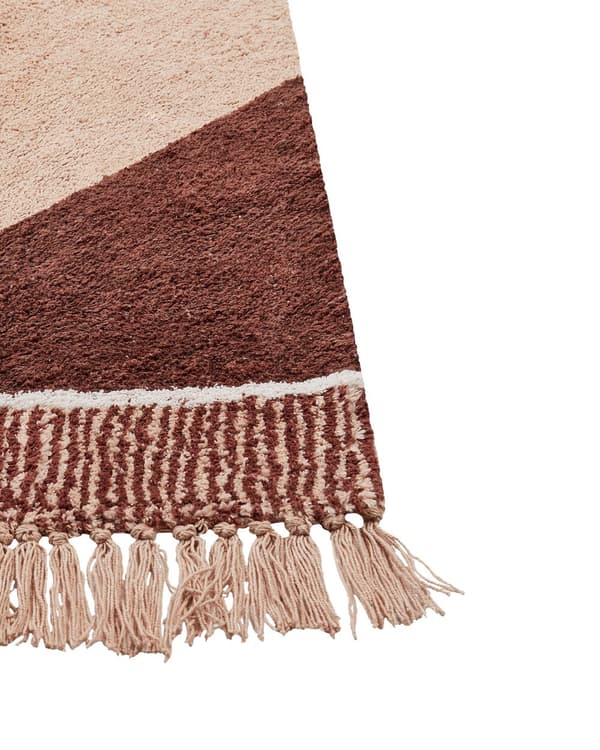 Gulvteppe Beige Brun Bomull 140 x 200 cm Stripete mønster Frynser Bohemsk stil Tekstiler Dekor Stue