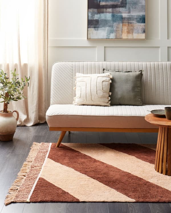 Gulvteppe Beige Brun Bomull 140 x 200 cm Stripete mønster Frynser Bohemsk stil Tekstiler Dekor Stue