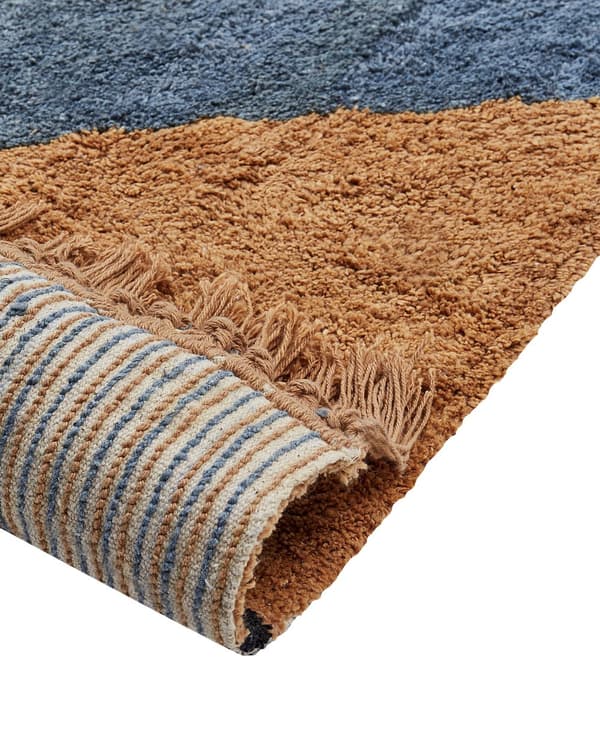 Gulvteppe Beige Brun Bomull 140 x 200 cm Stripete mønster Frynser Bohemsk stil Tekstiler Dekor Stue