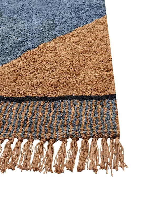 Gulvteppe Beige Brun Bomull 140 x 200 cm Stripete mønster Frynser Bohemsk stil Tekstiler Dekor Stue