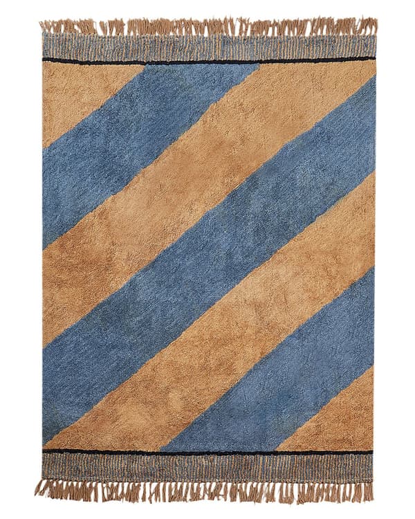 Gulvteppe Beige Brun Bomull 140 x 200 cm Stripete mønster Frynser Bohemsk stil Tekstiler Dekor Stue