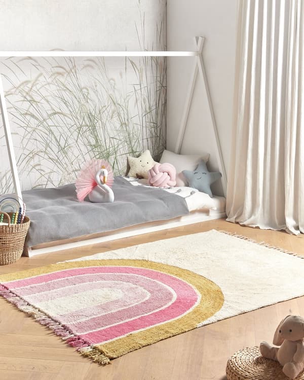 Gulvteppe Flerfarget Bomull 140 x 200 cm Teppe med lav luv for lekerom for barn