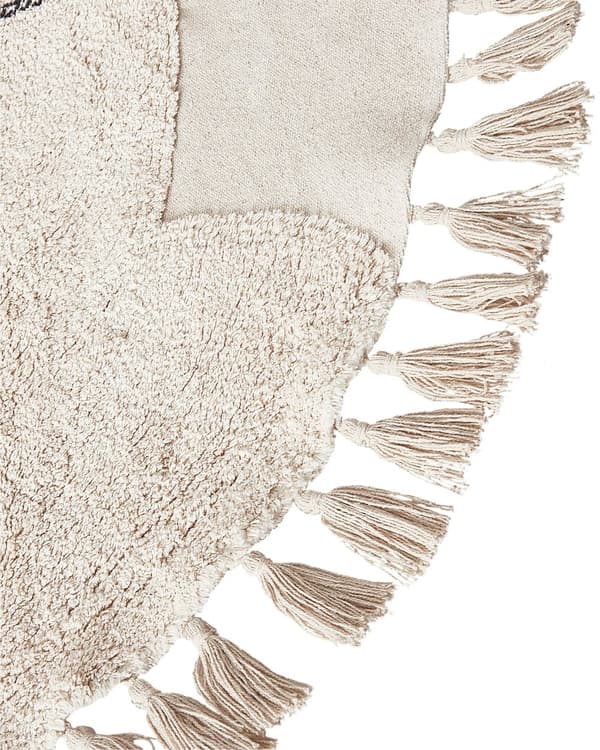 Gulvteppe Beige Bomull ø 120 cm Rund form Katt Frynser Bohemsk stil Tekstiler Dekor Barnerom