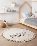 Miniatyrbilde 2 av 6: Gulvteppe Beige Bomull ø 120 cm Rund form Katt Frynser Bohemsk stil Tekstiler Dekor Barnerom