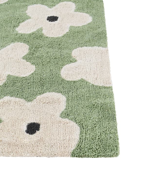 Gulvteppe Grønn Bomull 140 x 200 cm Blomstermotiv Bohemsk stil Tekstiler Dekor Barnerom
