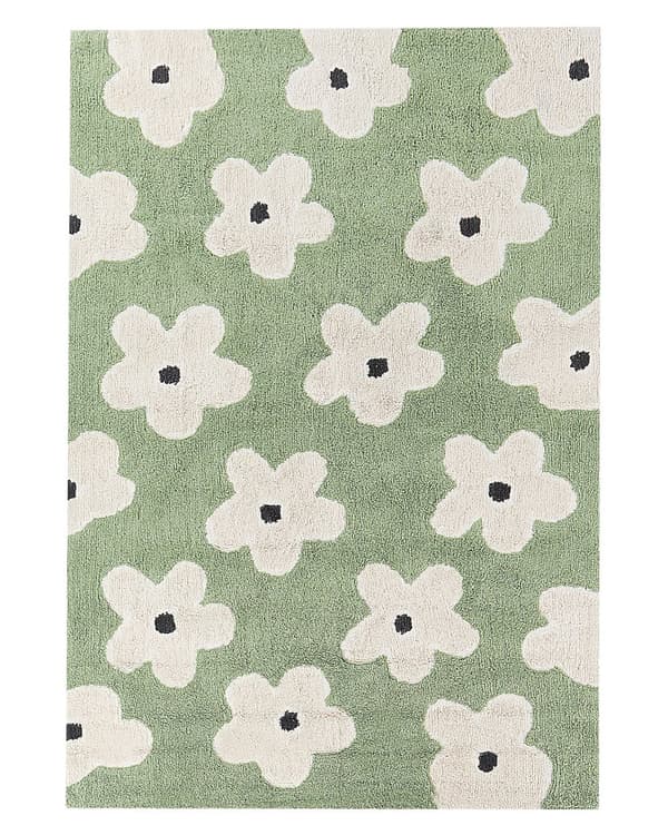 Gulvteppe Grønn Bomull 140 x 200 cm Blomstermotiv Bohemsk stil Tekstiler Dekor Barnerom