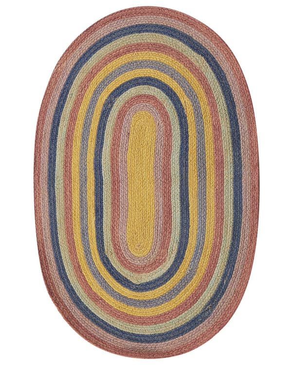 Børnetæppe Flerefarvet Jute 70 x 100 cm Oval Håndvævet Boho-stil Stue Soveværelse Børnehave