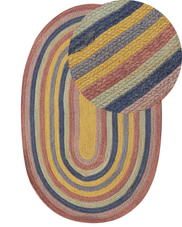 Børnetæppe Flerefarvet Jute 70 x 100 cm Oval Håndvævet Boho-stil Stue Soveværelse Børnehave
